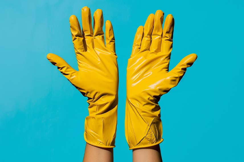 clean oven glass equipment rubber gloves